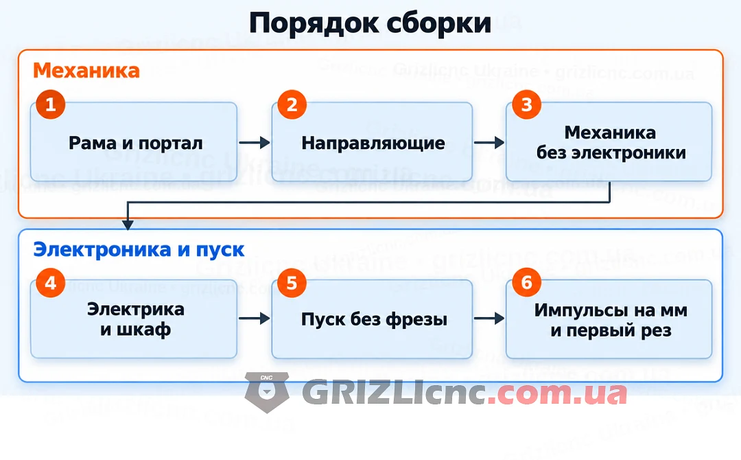 Порядок сборки станка ЧПУ из шести шагов от рамы до проверки импульсов на миллиметр