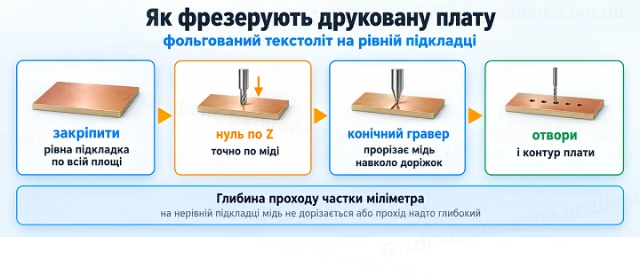 Як фрезерують друковану плату: фольгований текстоліт на рівній підкладці
