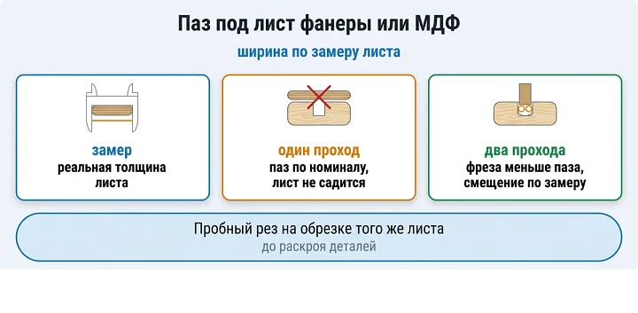 Паз под лист фанеры или МДФ: ширина по замеру листа Паз под лист фанеры или МДФ: ширина по замеру листа