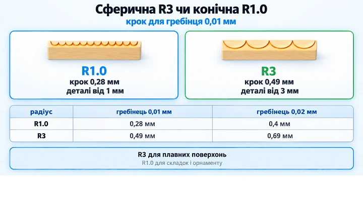 Сферична R3 чи конічна R1.0: крок для гребінця 0,01 мм