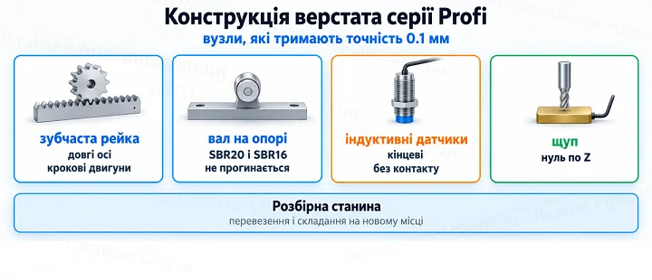 Конструкція верстата серії Profi: вузли, які тримають точність 0.1 мм
