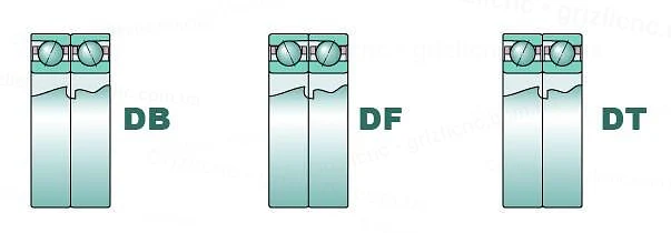 Схемы установки пары подшипников DB, DF и DT