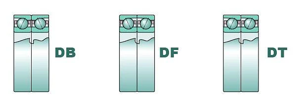 Схемы установки пары подшипников DB, DF и DT
