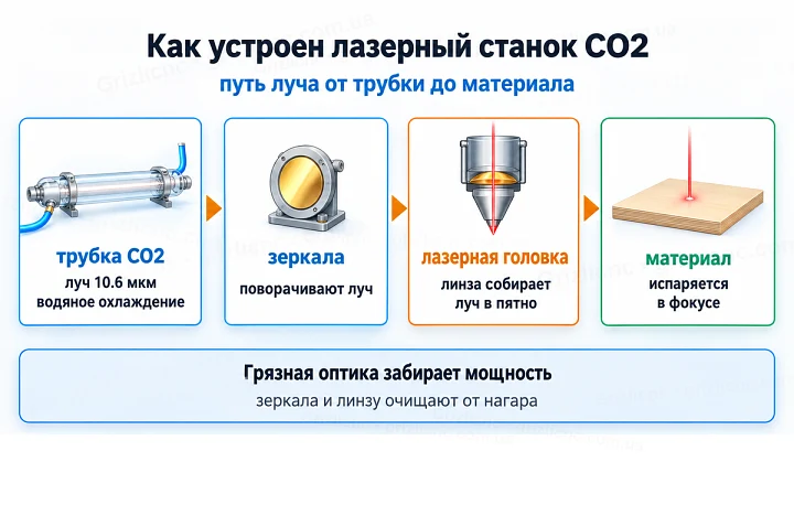 Как устроен лазерный станок CO2: путь луча от трубки до материала Как устроен лазерный станок CO2: путь луча от трубки до материала