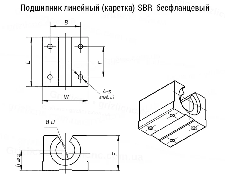Позначення розмірів відкритого підшипника SBR