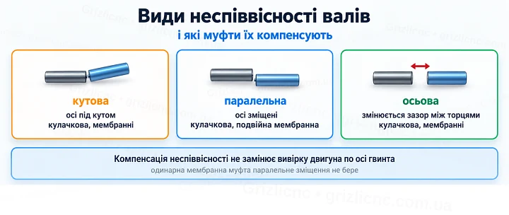 Види неспіввісності валів: і які муфти їх компенсують