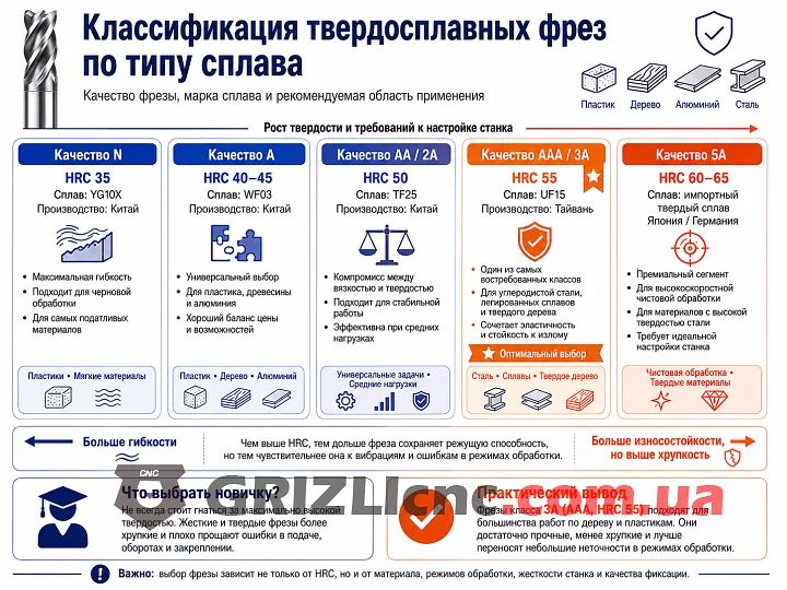 Класифікація твердосплавних фрез за типом сплаву Класифікація твердосплавних фрез за типом сплаву