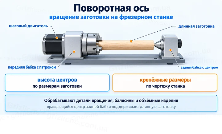 Поворотная ось: вращение заготовки на фрезерном станке