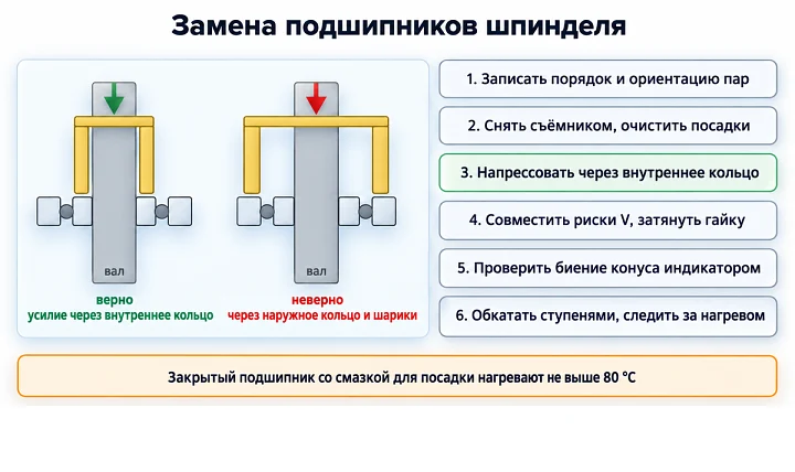 Замена подшипников шпинделя Замена подшипников шпинделя