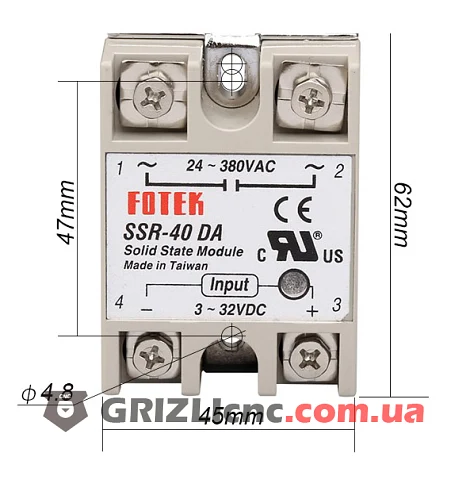 Размеры реле SSR 40 DA