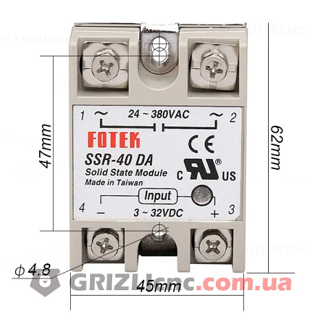 Розміри твердотільного реле SSR-60 DA