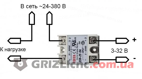 Схема підключення твердотільного реле SSR-40 DA