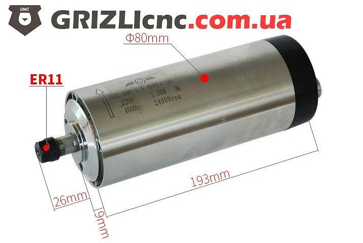 Размеры шпинделя GDZ-80F-1.5 1.5 кВт