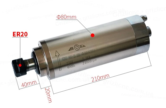 Розміри шпинделя GDZ-80-2.2B 2.2 кВт