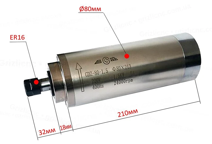 Размеры шпинделя GDZ-80-1.5 1.5 кВт