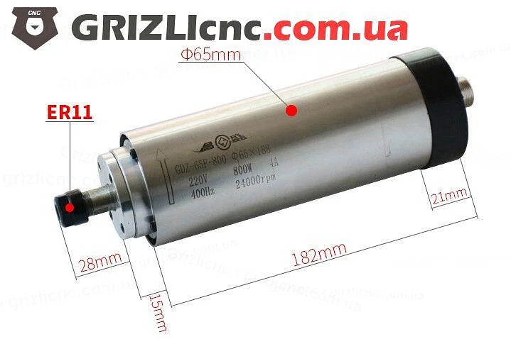 Размеры шпинделя GDZ65F-800 800 Вт