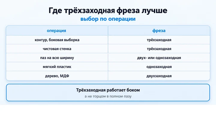 Где трёхзаходная фреза лучше: выбор по операции Где трёхзаходная фреза лучше: выбор по операции