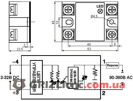 SSR 25DA размеры твердотельного реле SSR 25DA размеры твердотельного реле