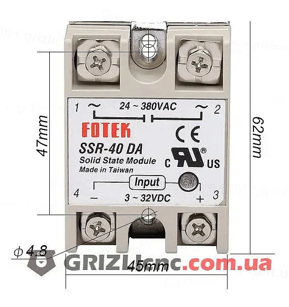 Розміри корпусу твердотільного реле SSR-100 AA Розміри корпусу твердотільного реле SSR-100 AA