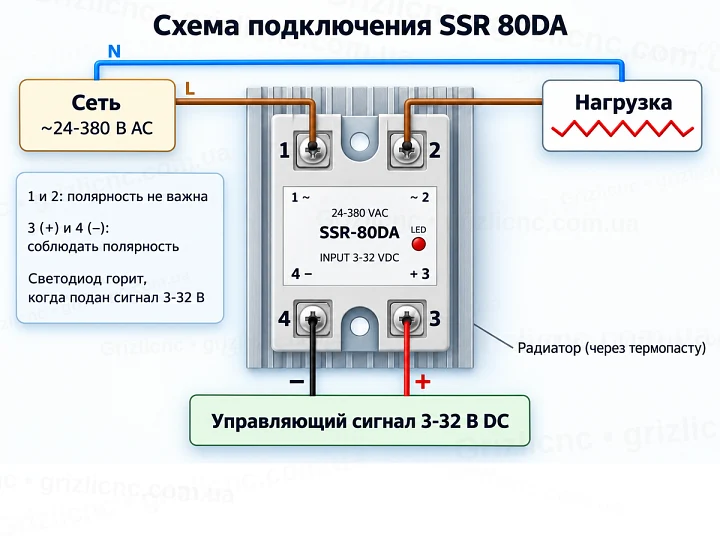Схема подключения твердотельного реле SSR-80DA
