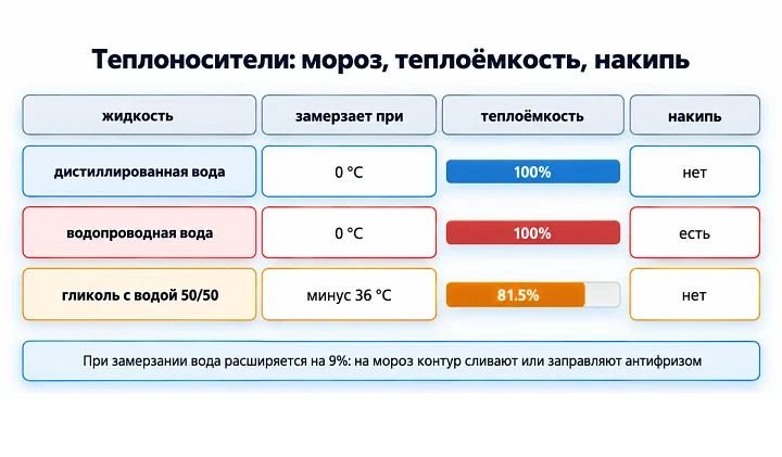 Теплоносители: мороз, теплоёмкость, накипь Теплоносители: мороз, теплоёмкость, накипь